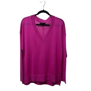 Banana Republic Women's Merino Wool V-Neck Relaxed Fit hot Pink Sweater Sz L
